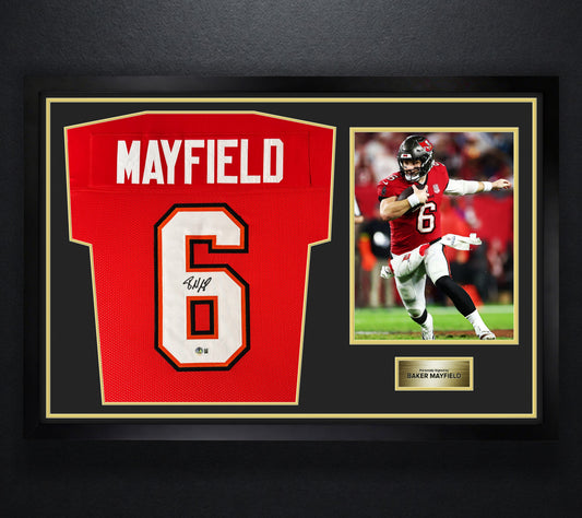Baker Mayfield Signed Tampa Bay Buccaneers Jersey Framed Beckett COA - Photo of frame