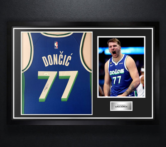 Luka Doncic Signed Dallas Mavericks Nike Jersey Framed JSA LOA & COA - Photo of frame