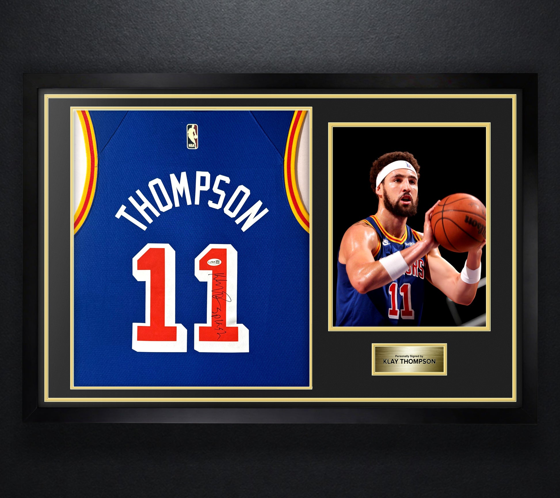 Klay Thompson Signed Golden State Warriors Nike Jersey Framed JSA COA INSCRIBED - Photo of frame