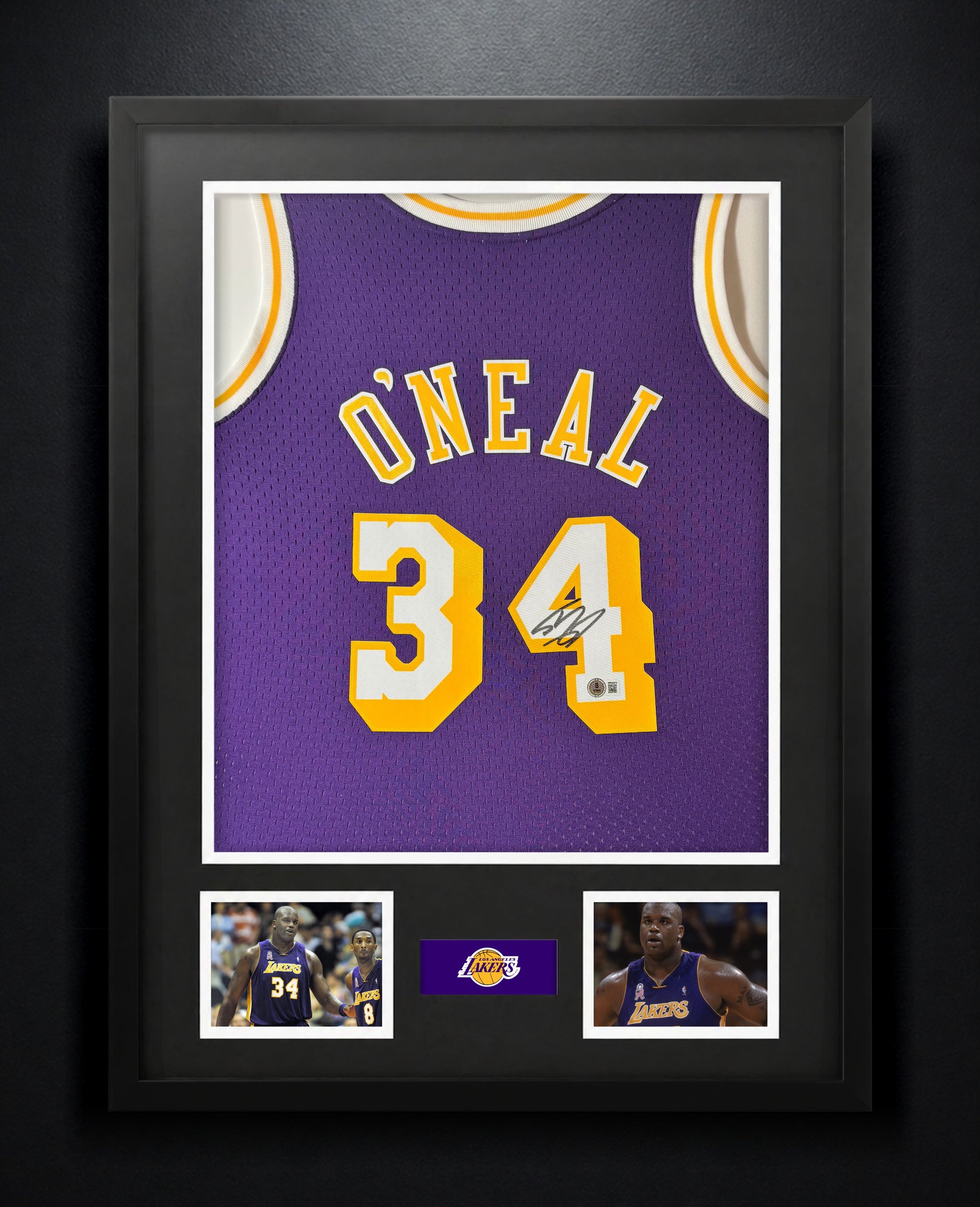 Shaquille O'Neal Signed Los Angeles Lakers Mitchell & Ness Jersey Framed Beckett COA - Photo of frame