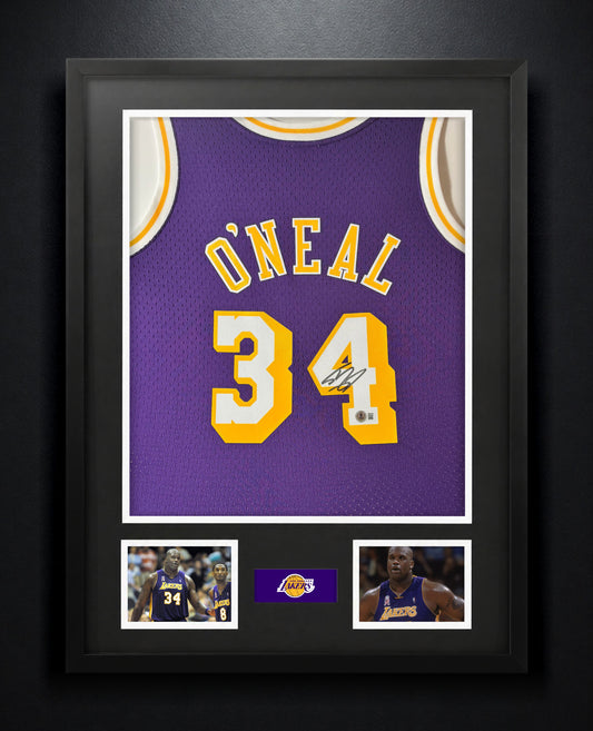 Shaquille O'Neal Signed Los Angeles Lakers Mitchell & Ness Jersey Framed Beckett COA - Photo of frame