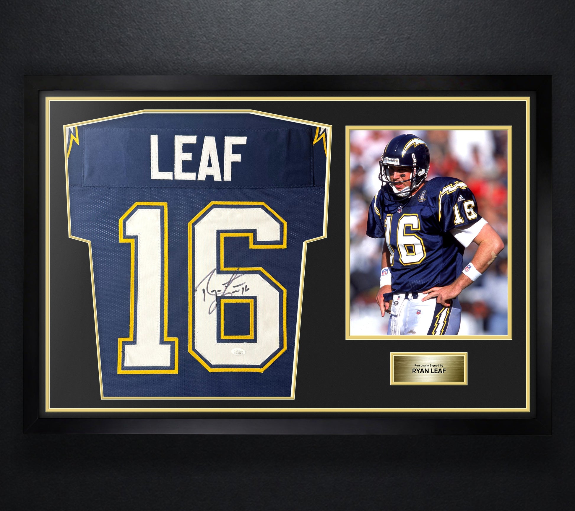 Ryan Leaf Signed San Diego Chargers Jersey Framed JSA COA - Photo of frame