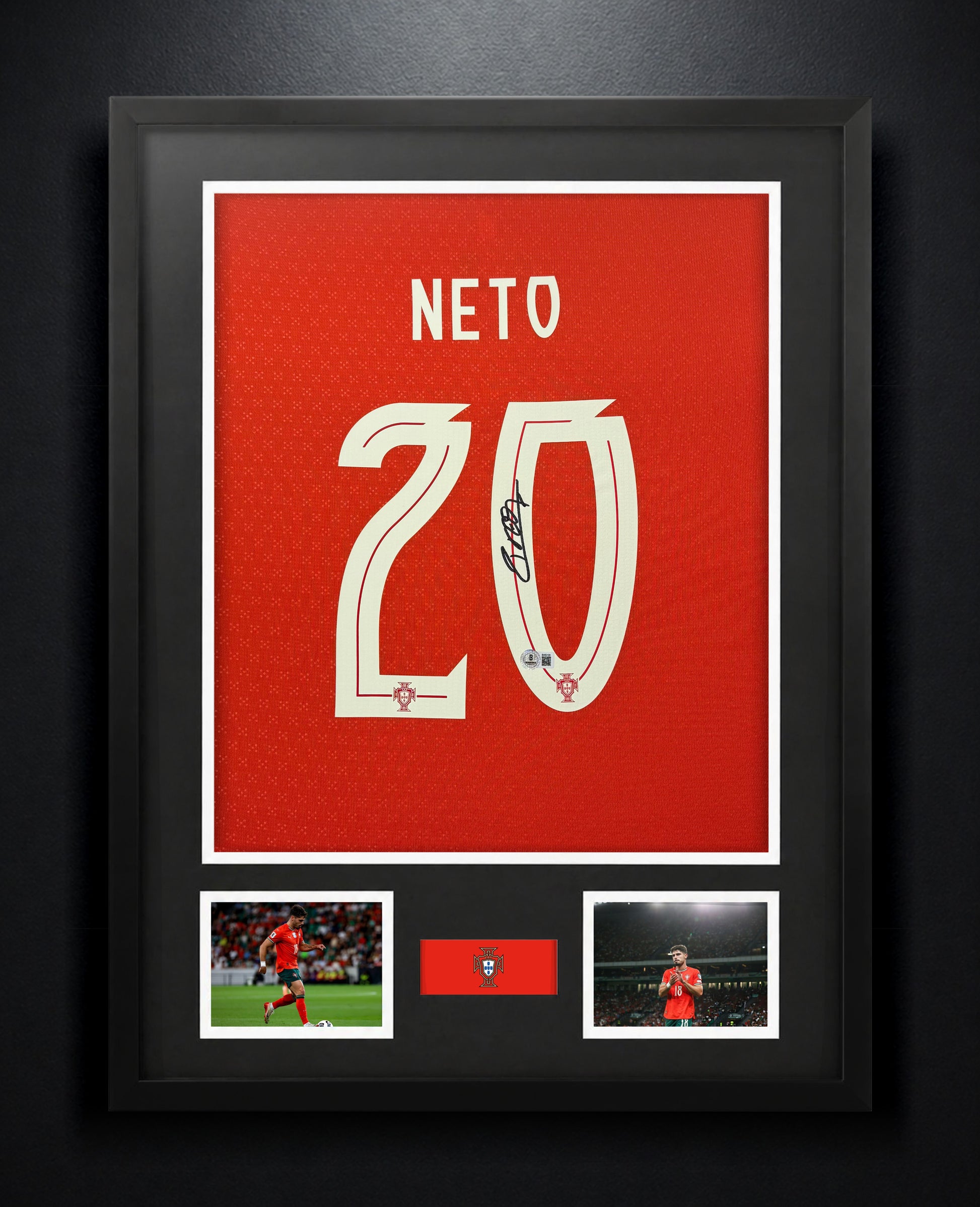 Pedro Neto Signed Portugal Puma Jersey Framed Beckett COA - Photo of frame