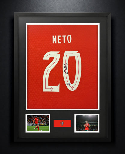 Pedro Neto Signed Portugal Puma Jersey Framed Beckett COA - Photo of frame