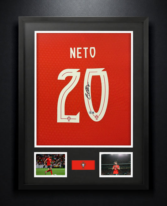 Pedro Neto Signed Portugal Puma Jersey Framed Beckett COA - Photo of frame