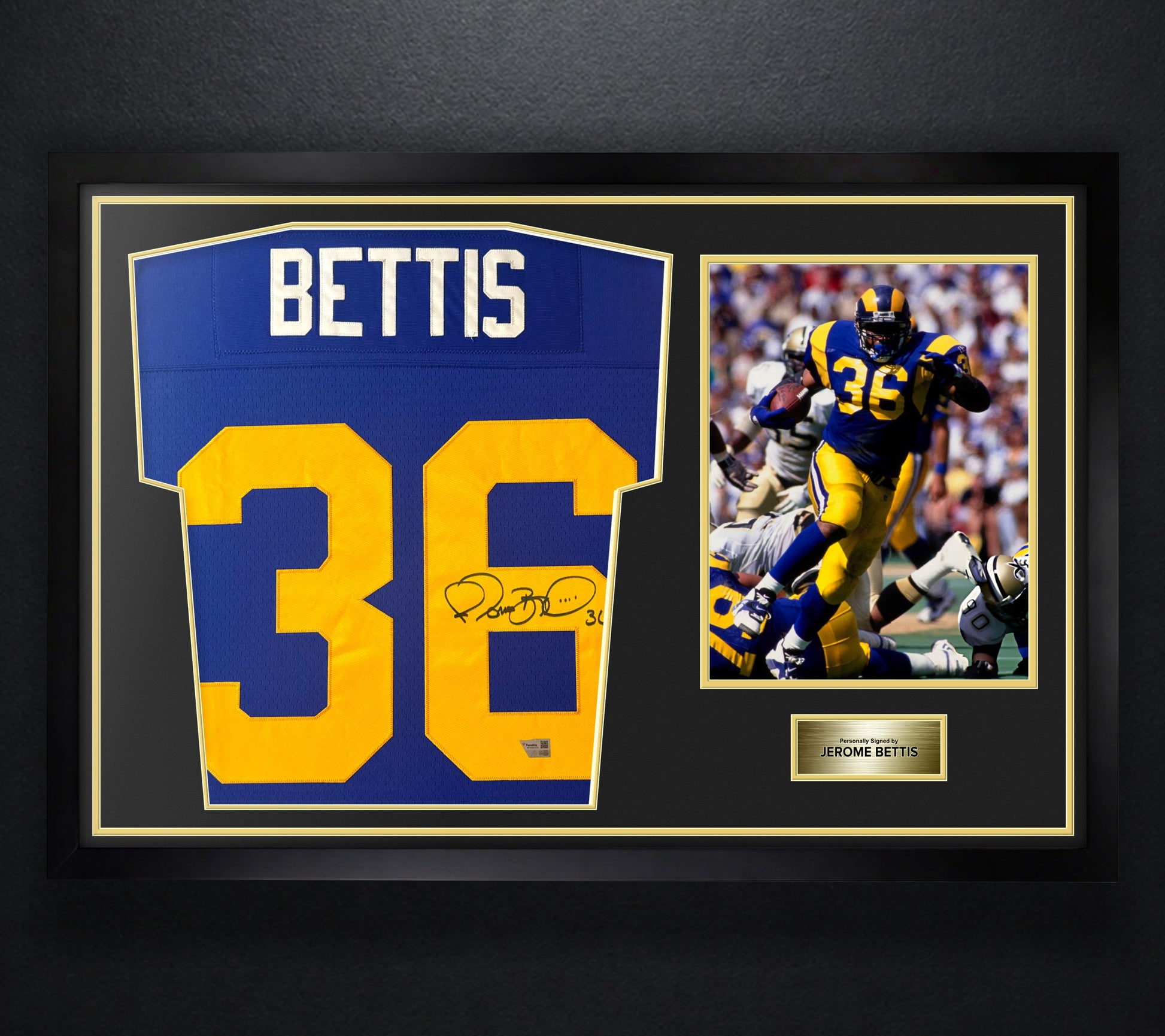 Jerome Bettis Signed Los Angeles Rams Mitchell & Ness Jersey Framed Fanatics COA - Photo of frame