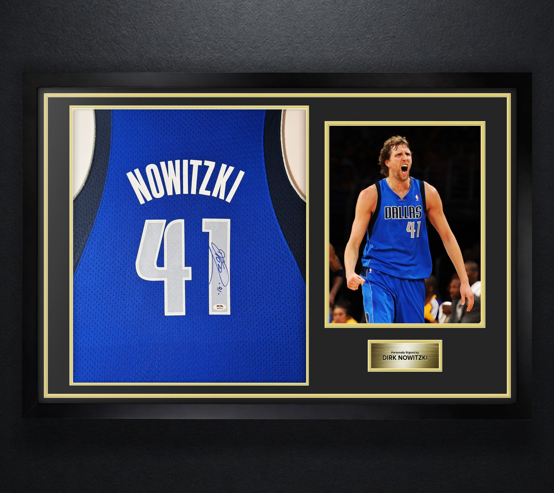 Dirk Nowitzki Signed Dallas Mavericks Mitchell & Ness Jersey Framed PSA COA - Photo of frame