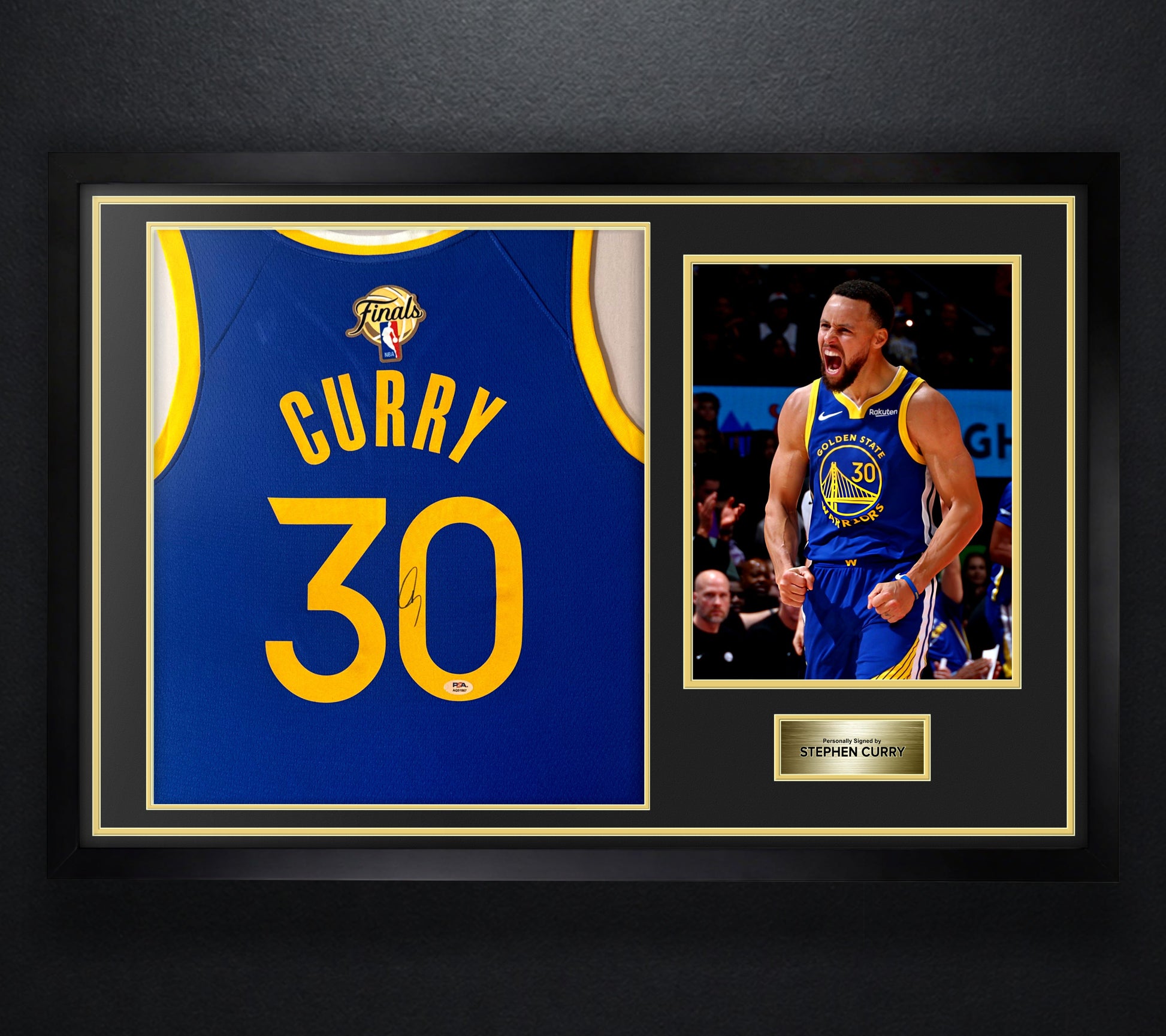 Stephen Curry Signed Golden State Warriors Nike Jersey Framed PSA COA - Photo of frame
