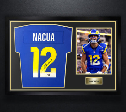 Puka Nacua Signed Los Angeles Rams Nike Jersey Framed Fanatics COA - Photo of frame