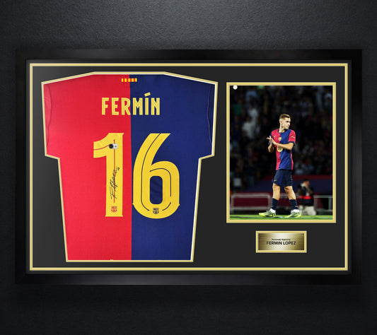 Fermin Lopez Signed FC Barcelona Nike Jersey Framed Beckett COA - Photo of frame