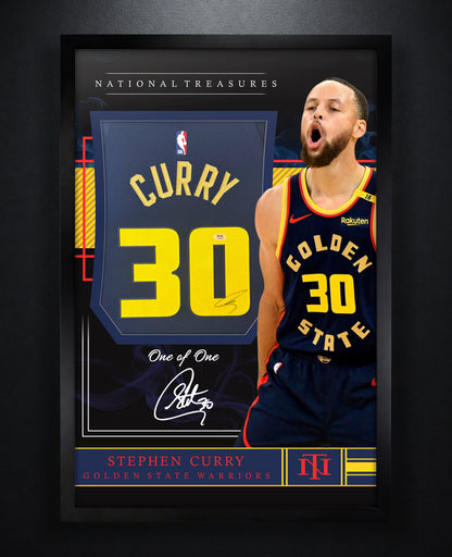 Stephen Curry Signed Golden State Warriors Nike Jersey Framed PSA COA - Photo of frame
