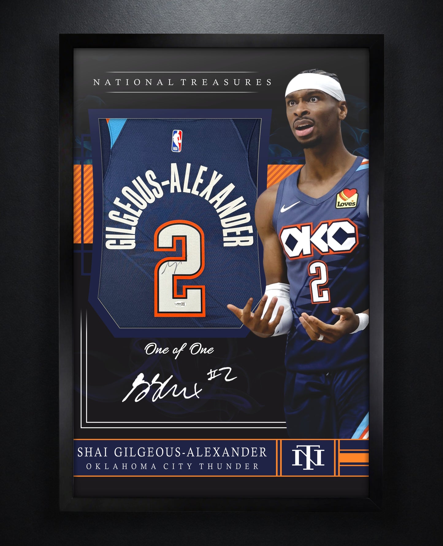 Shai Gilgeous-Alexander Signed Oklahoma City Thunder Nike Jersey Framed JSA COA - Photo of frame