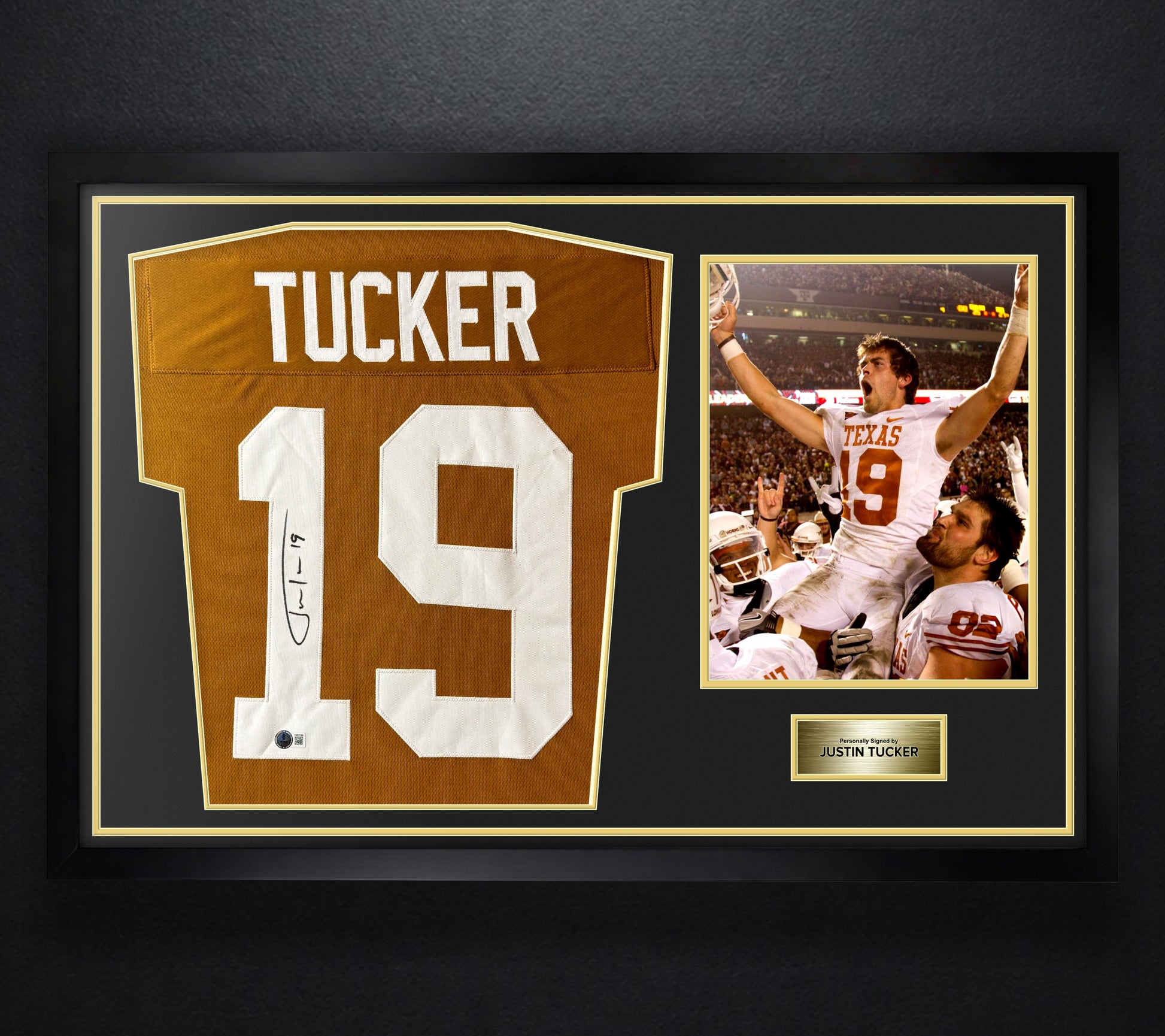 Justin Tucker Signed Texas Longhorns Jersey Framed Beckett COA - Photo of frame