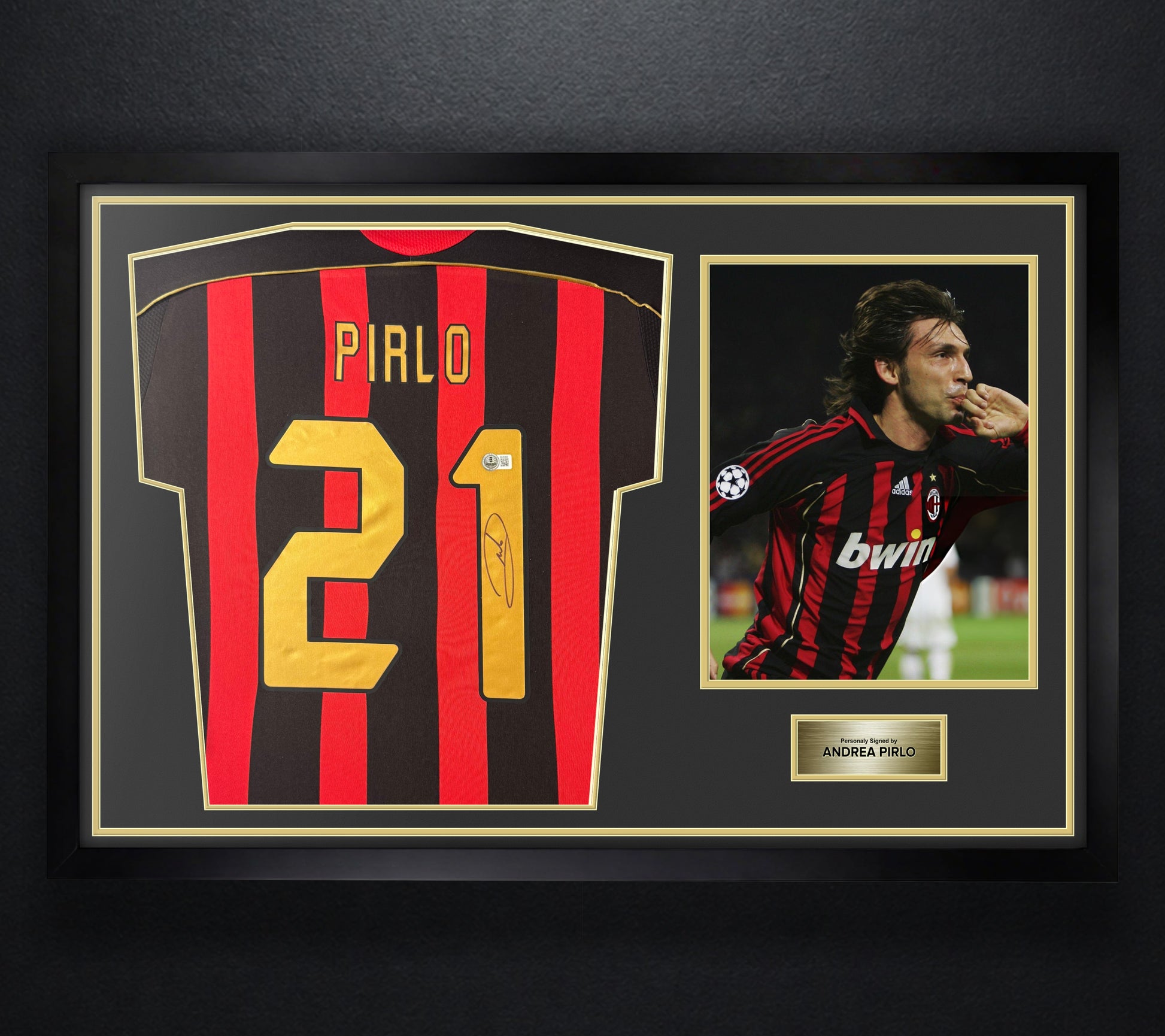 Andrea Pirlo Signed AC Milan Adidas Jersey Framed Beckett COA - Photo of frame