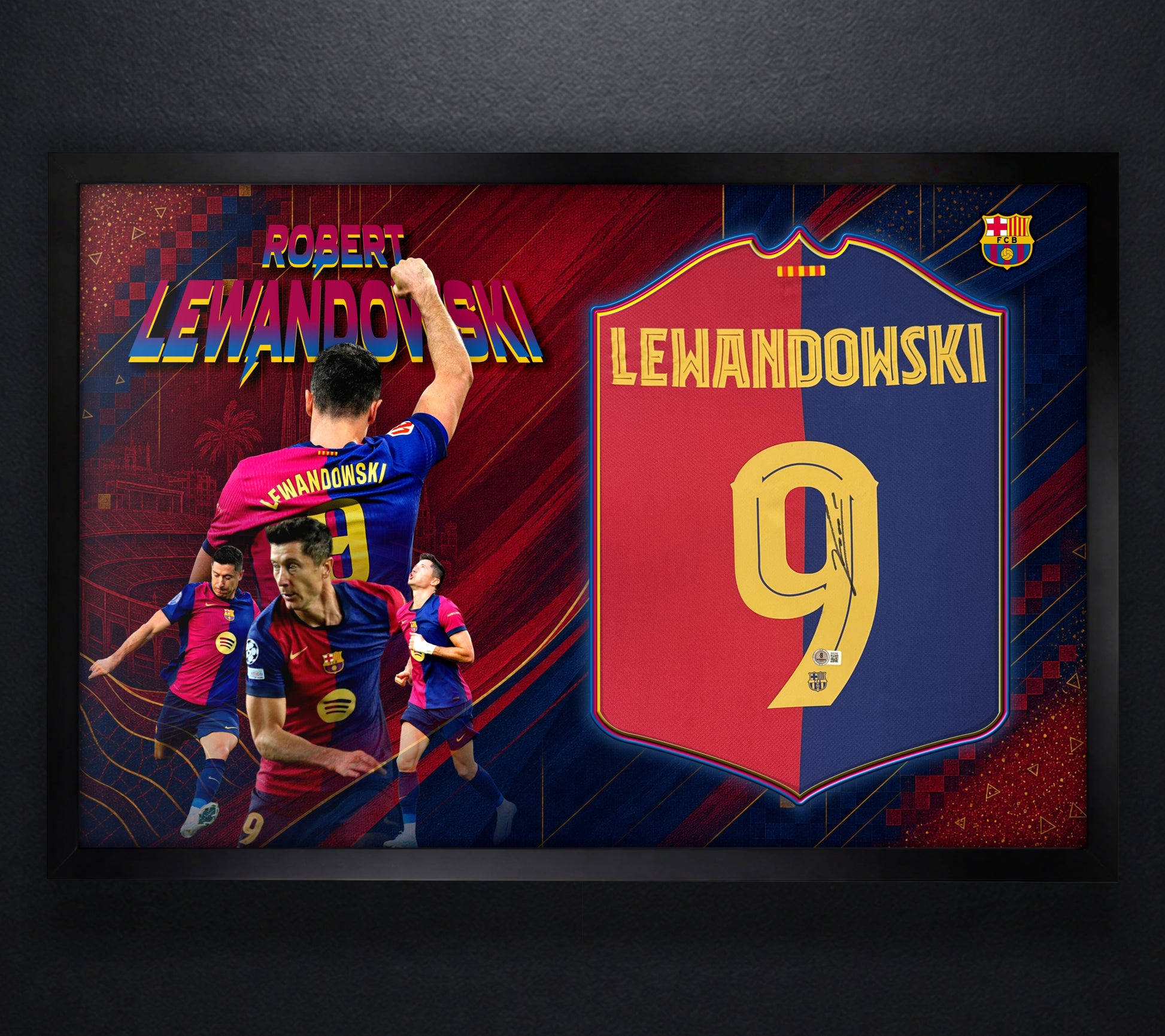 Robert Lewandowski Signed FC Barcelona Nike Jersey Framed Beckett COA - Photo of frame