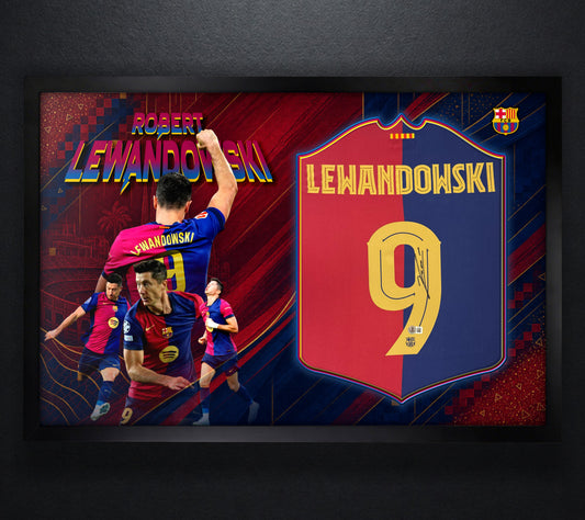 Robert Lewandowski Signed FC Barcelona Nike Jersey Framed Beckett COA - Photo of frame