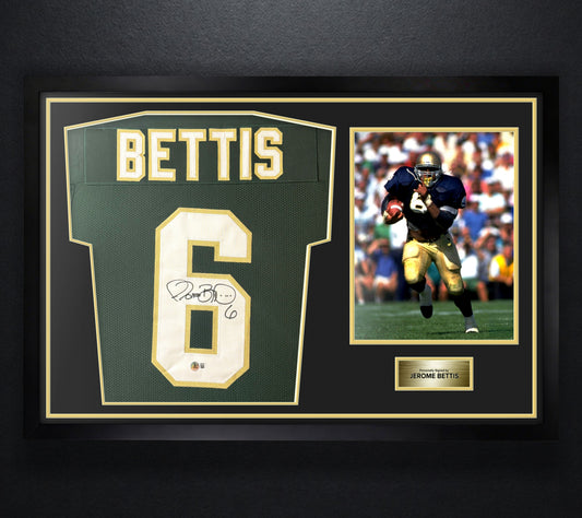 Jerome Bettis Signed Notre Dame Fighting Irish Jersey Framed Beckett COA - Photo of frame