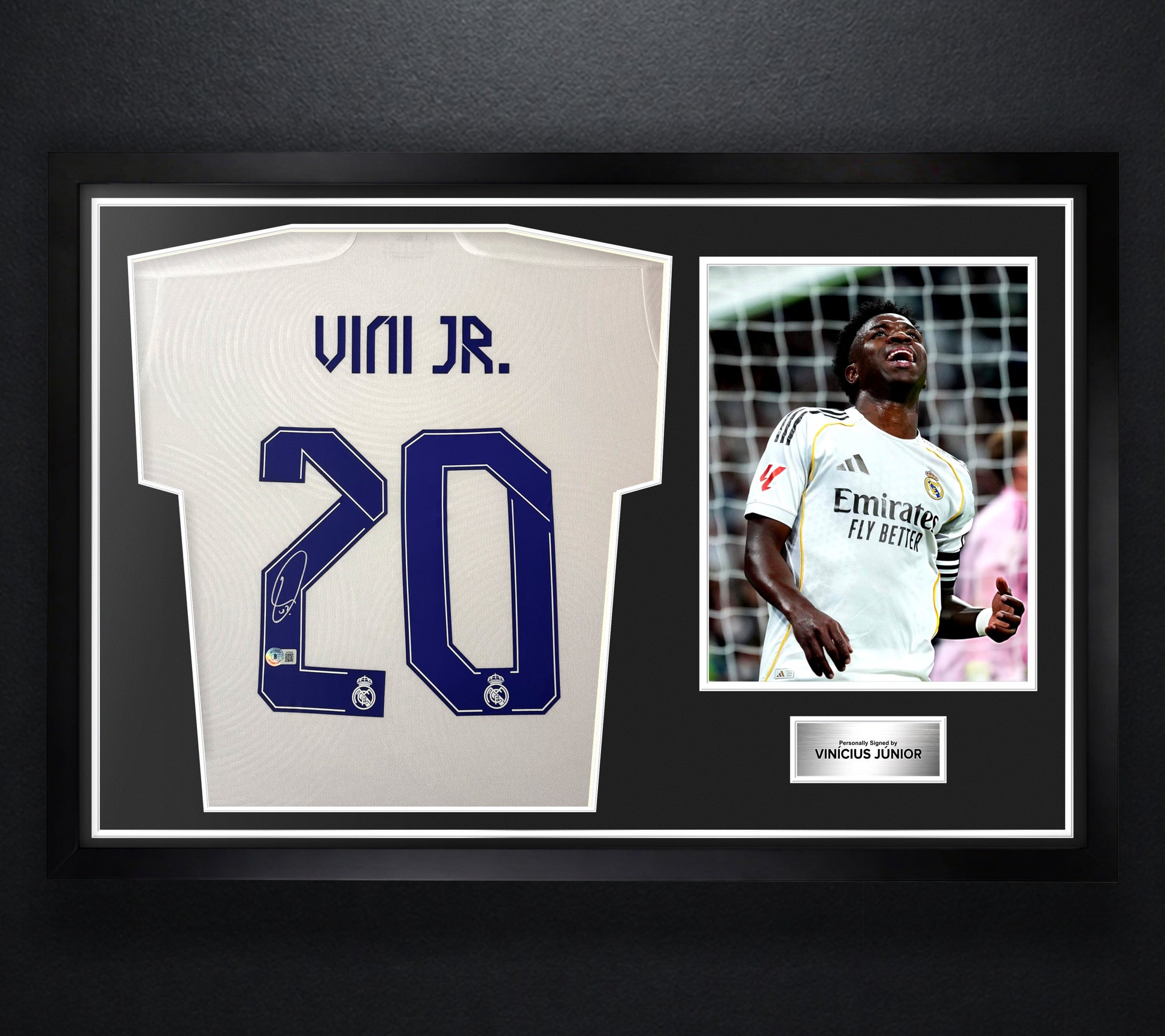 Vinicius Junior Signed Real Madrid Adidas Jersey Framed Beckett COA - Photo of frame
