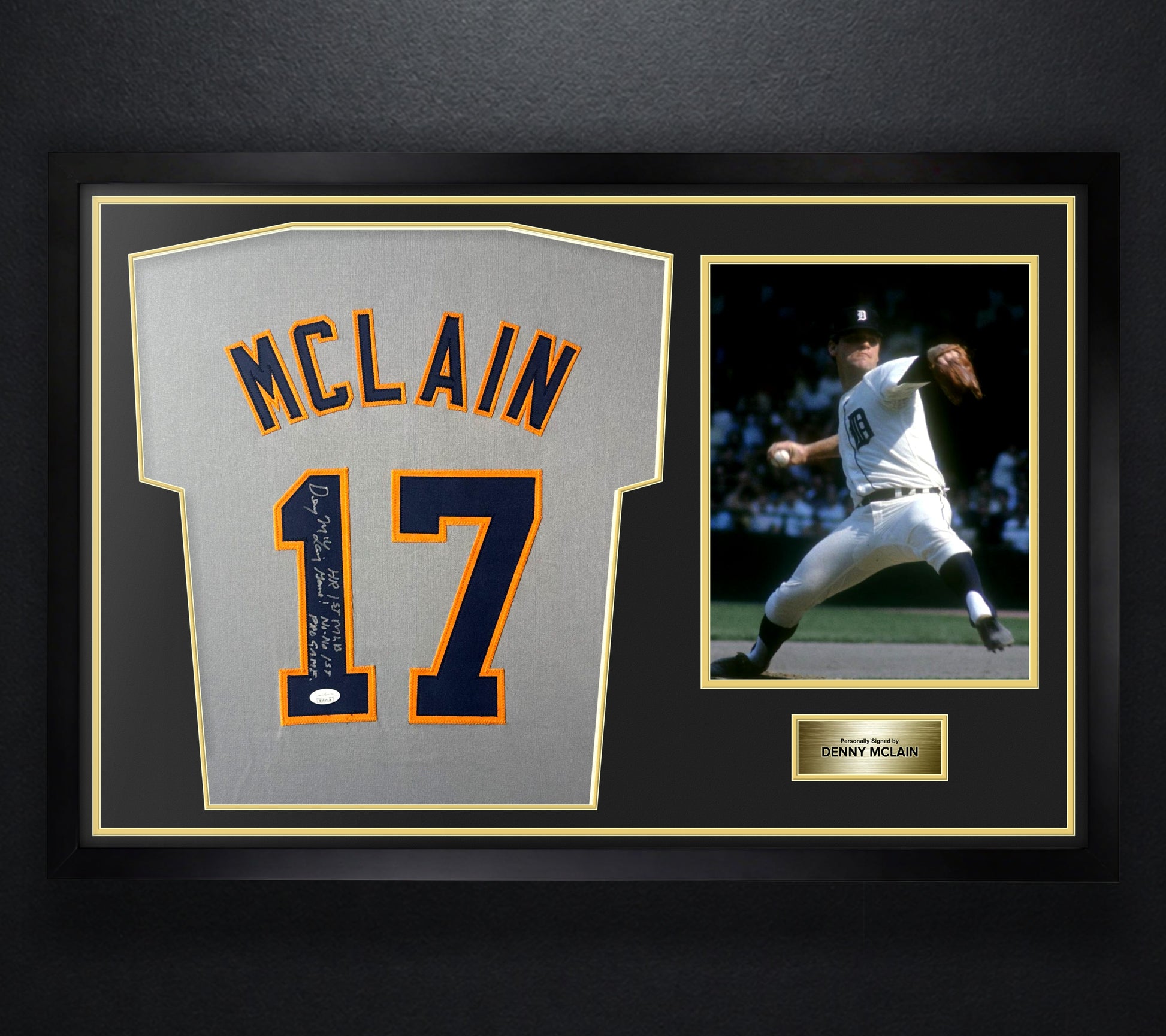 Denny McLain Signed Detriot Tigers Jersey Framed JSA COA INSCRIBED - Photo of frame