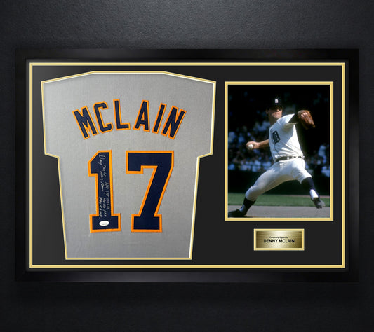Denny McLain Signed Detriot Tigers Jersey Framed JSA COA INSCRIBED - Photo of frame
