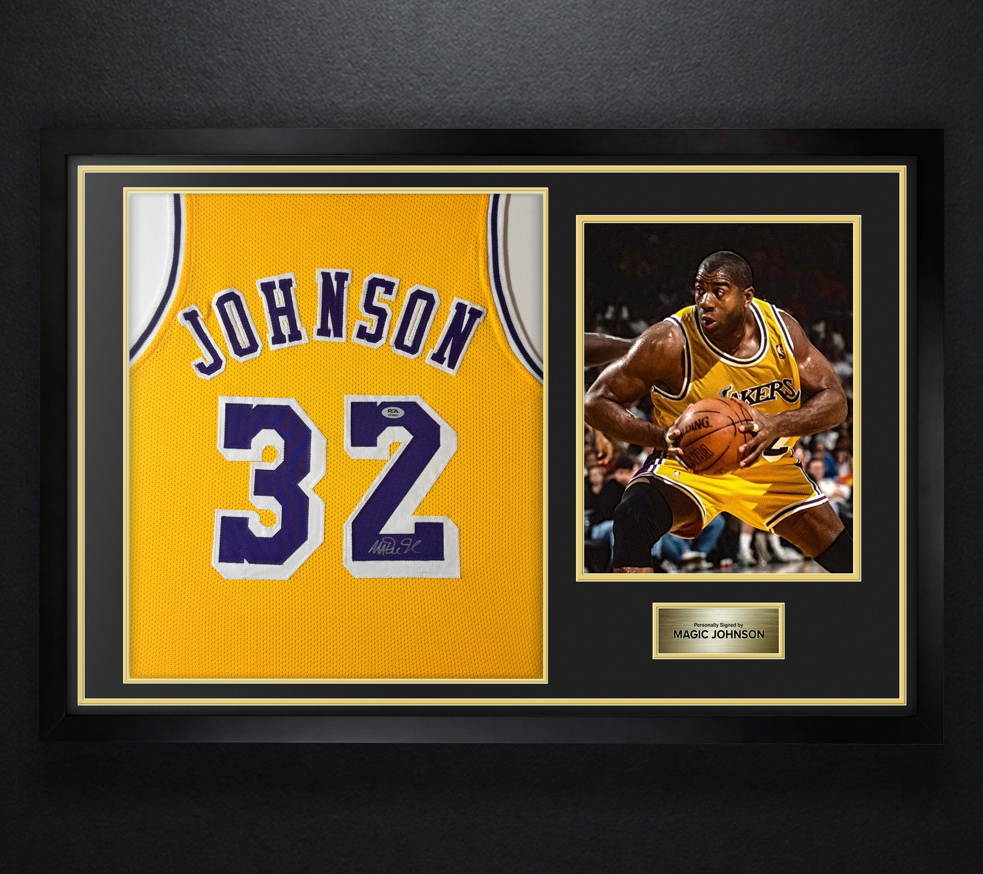 Magic Johnson Signed Los Angeles Lakers Jersey Framed PSA COA - Photo of frame
