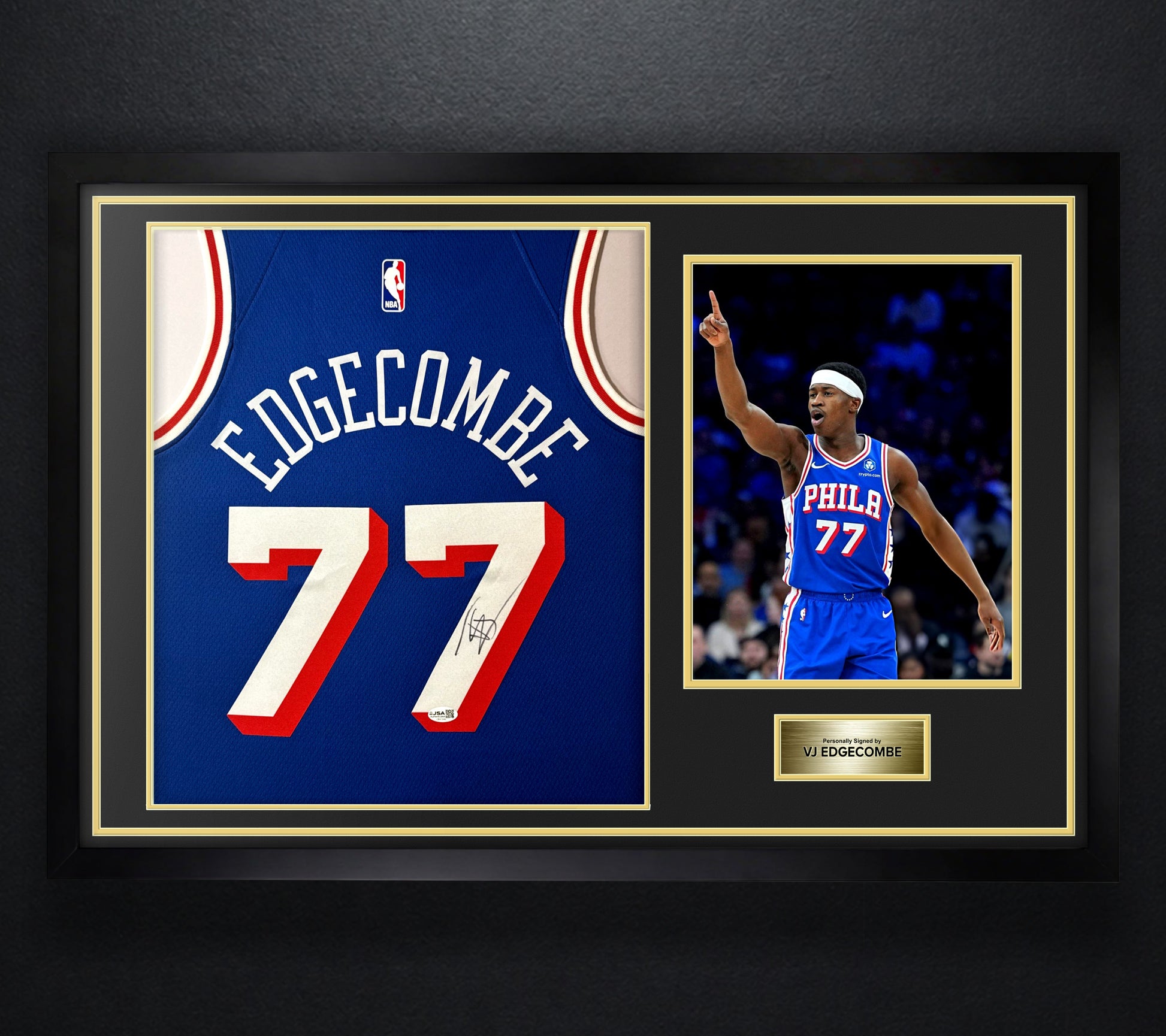 VJ Edgecombe Signed Philadelphia 76ers Nike Jersey Framed JSA COA - Photo of frame