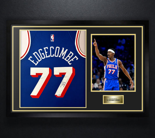VJ Edgecombe Signed Philadelphia 76ers Nike Jersey Framed JSA COA - Photo of frame