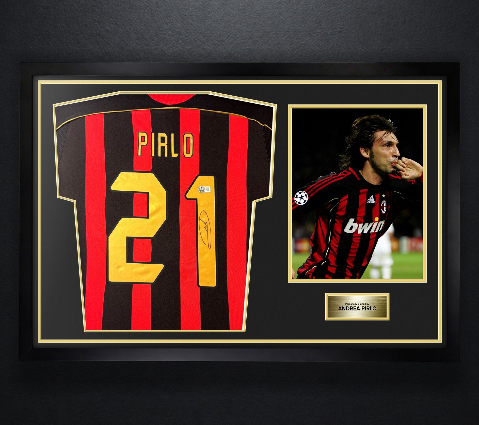 Andrea Pirlo Signed AC Milan Adidas Jersey Framed Beckett COA - Photo of frame