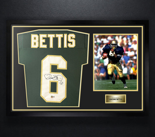 Jerome Bettis Signed Notre Dame Fighting Irish Jersey Framed Beckett COA - Photo of frame