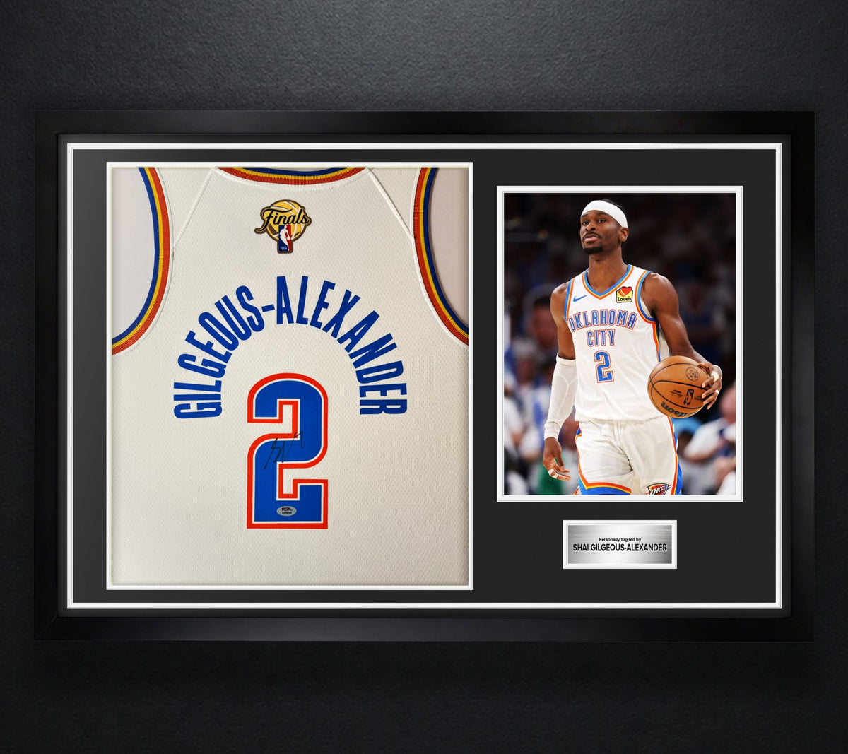 Shai Gilgeous-Alexander Signed Oklahoma City Thunder Nike Jersey Framed PSA COA - Photo of frame