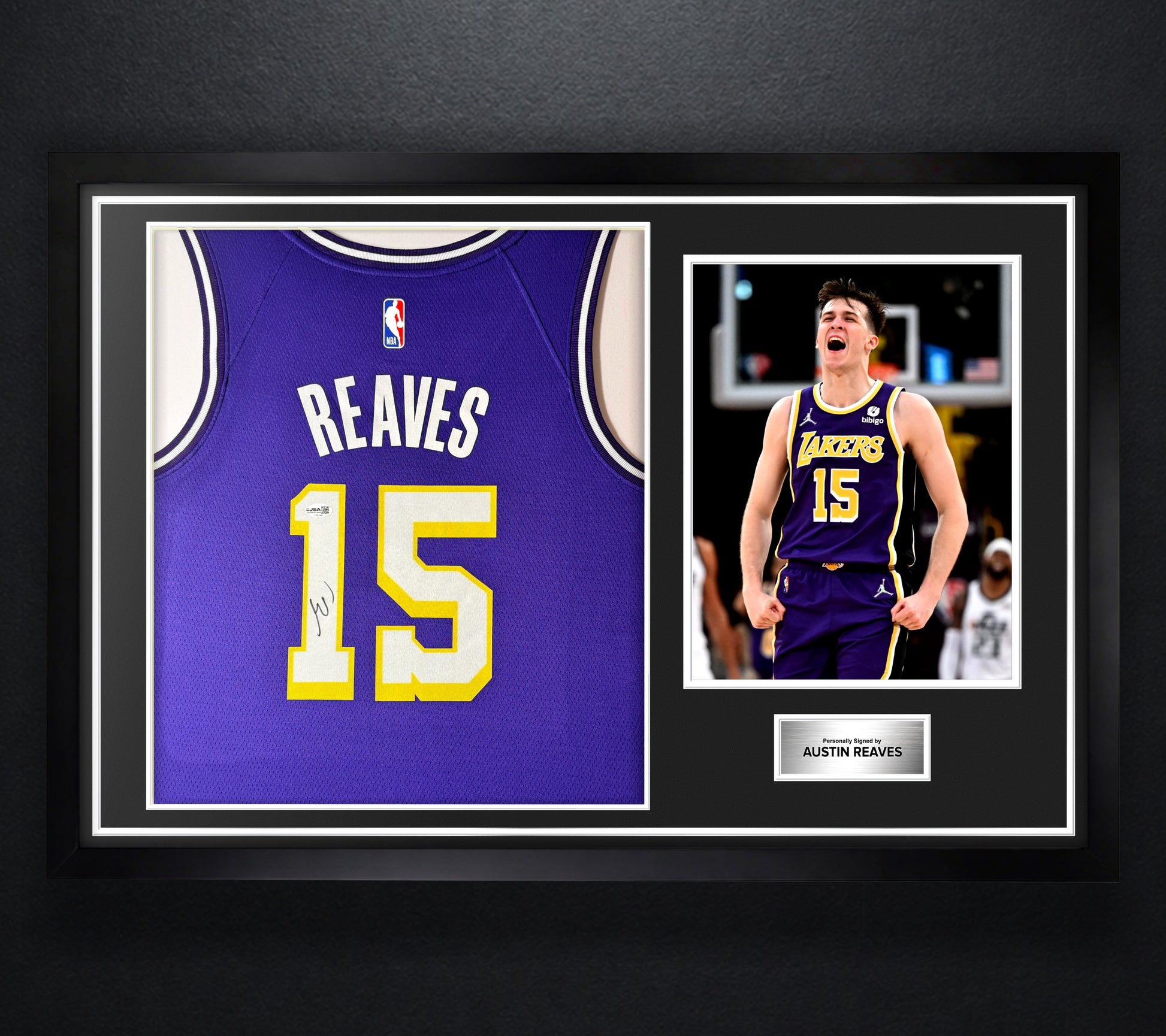 Austin Reaves Signed Los Angeles Lakers Nike Jersey Framed JSA COA - Photo of frame