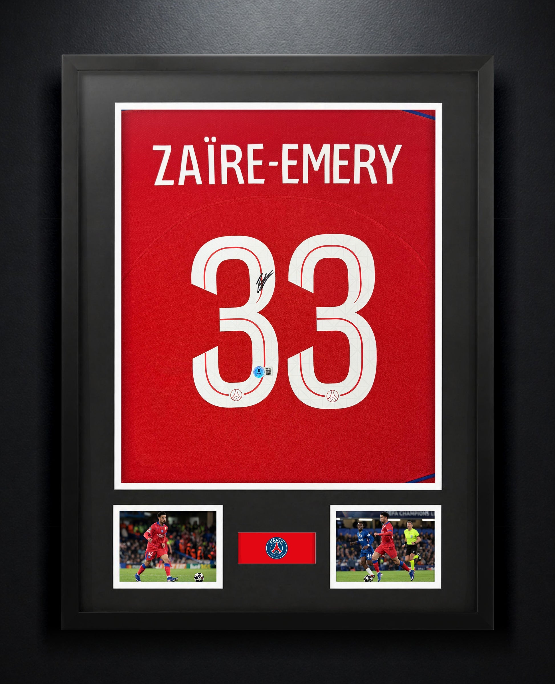 Warren Zaire-Emery Signed PSG Nike Jersey Framed Beckett COA - Photo of frame