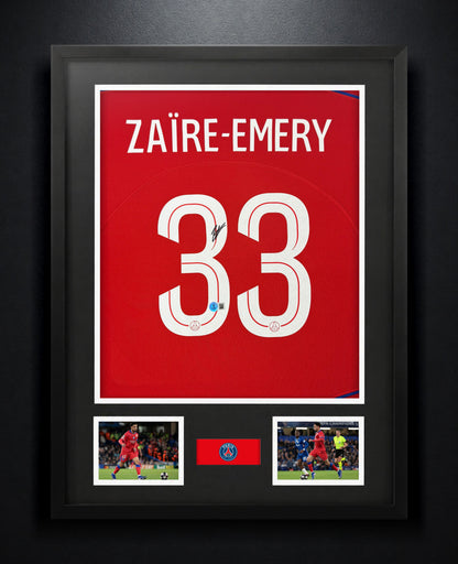 Warren Zaire-Emery Signed PSG Nike Jersey Framed Beckett COA - Photo of frame
