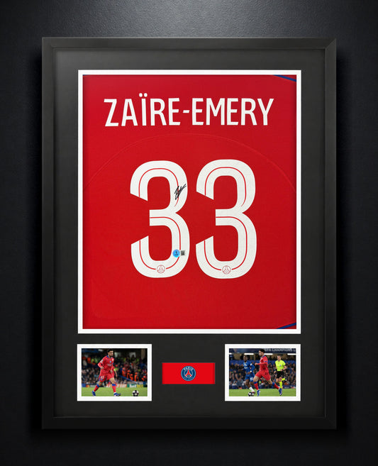 Warren Zaire-Emery Signed PSG Nike Jersey Framed Beckett COA - Photo of frame
