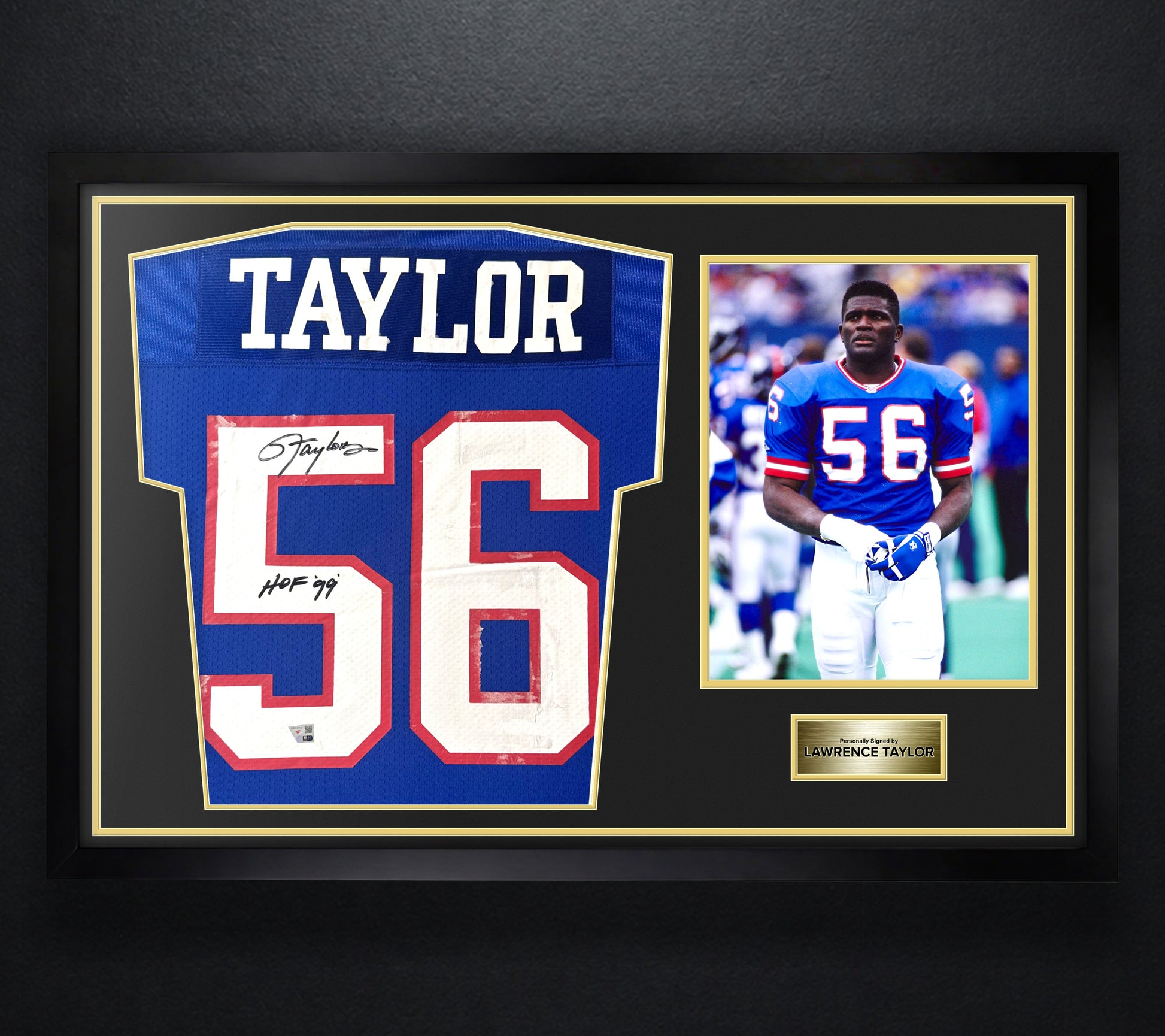 Lawrence Taylor Signed New York Giants Mitchell & Ness Jersey Framed Fanatics COA INSCRIBED - Photo of frame