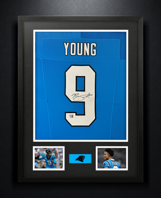Bryce Young Signed Carolina Panthers Nike Jersey Framed Fanatics COA - Photo of frame
