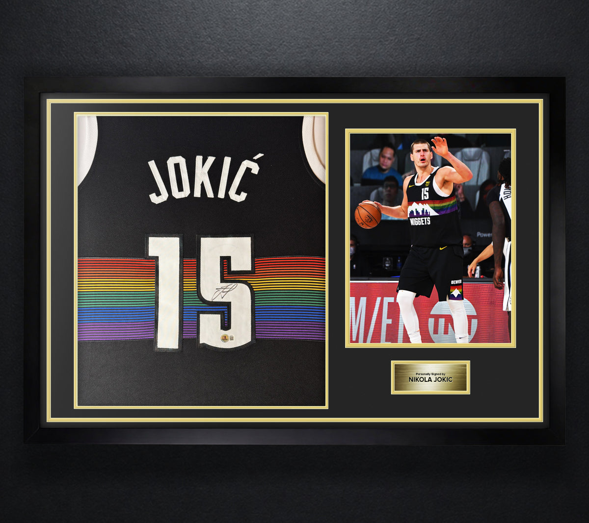 Nikola Jokic Signed Denver Nuggets Jersey Framed Beckett COA - Photo of frame