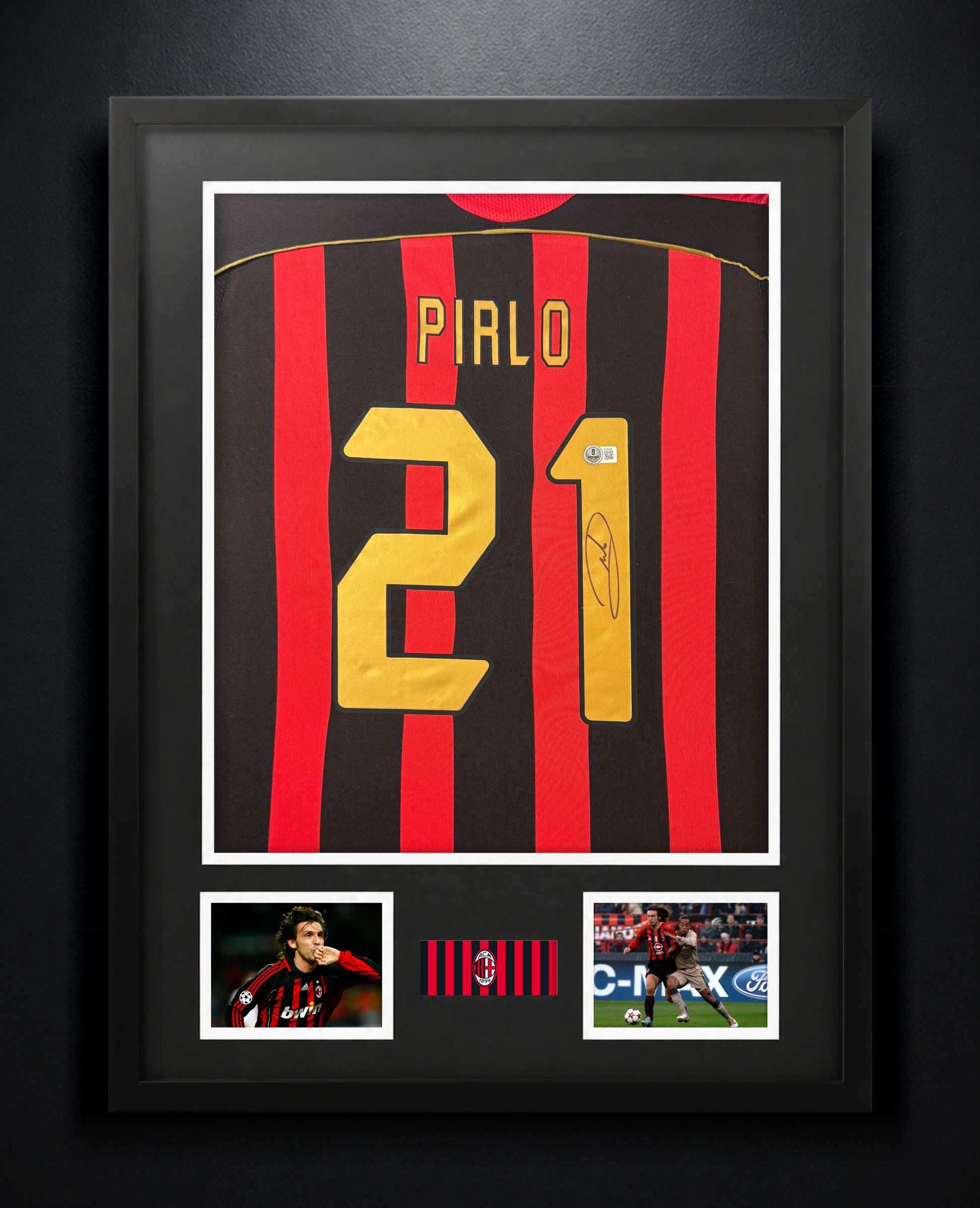 Andrea Pirlo Signed AC Milan Adidas Jersey Framed Beckett COA - Photo of frame
