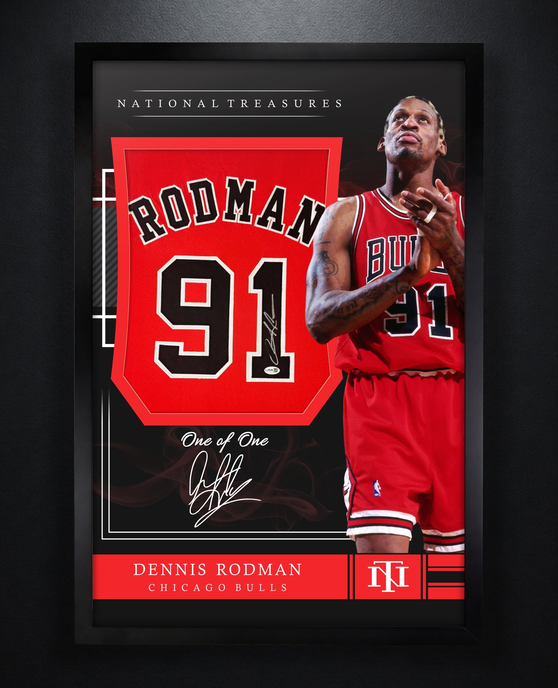Dennis Rodman Signed Chicago Bulls Jersey Framed JSA COA - Photo of frame