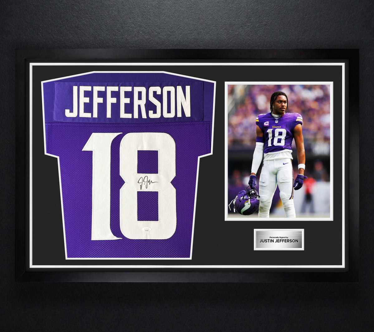 Justin Jefferson Signed Minnesota Vickings Nike Jersey Framed JSA COA - Photo of frame