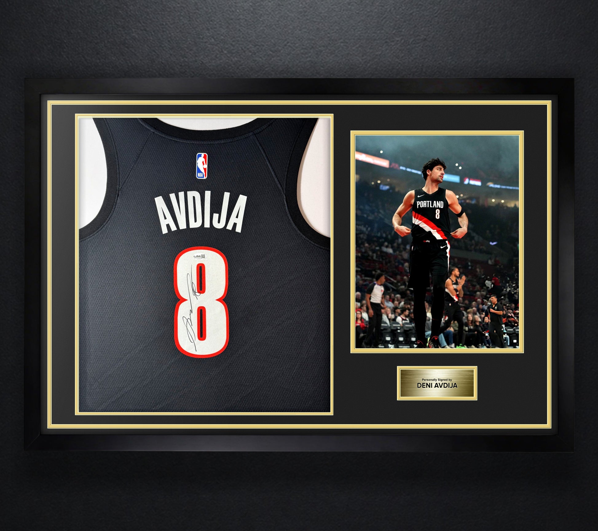 Deni Avdija Signed Portland Trailblazers Nike Jersey Framed JSA COA - Close up of Number