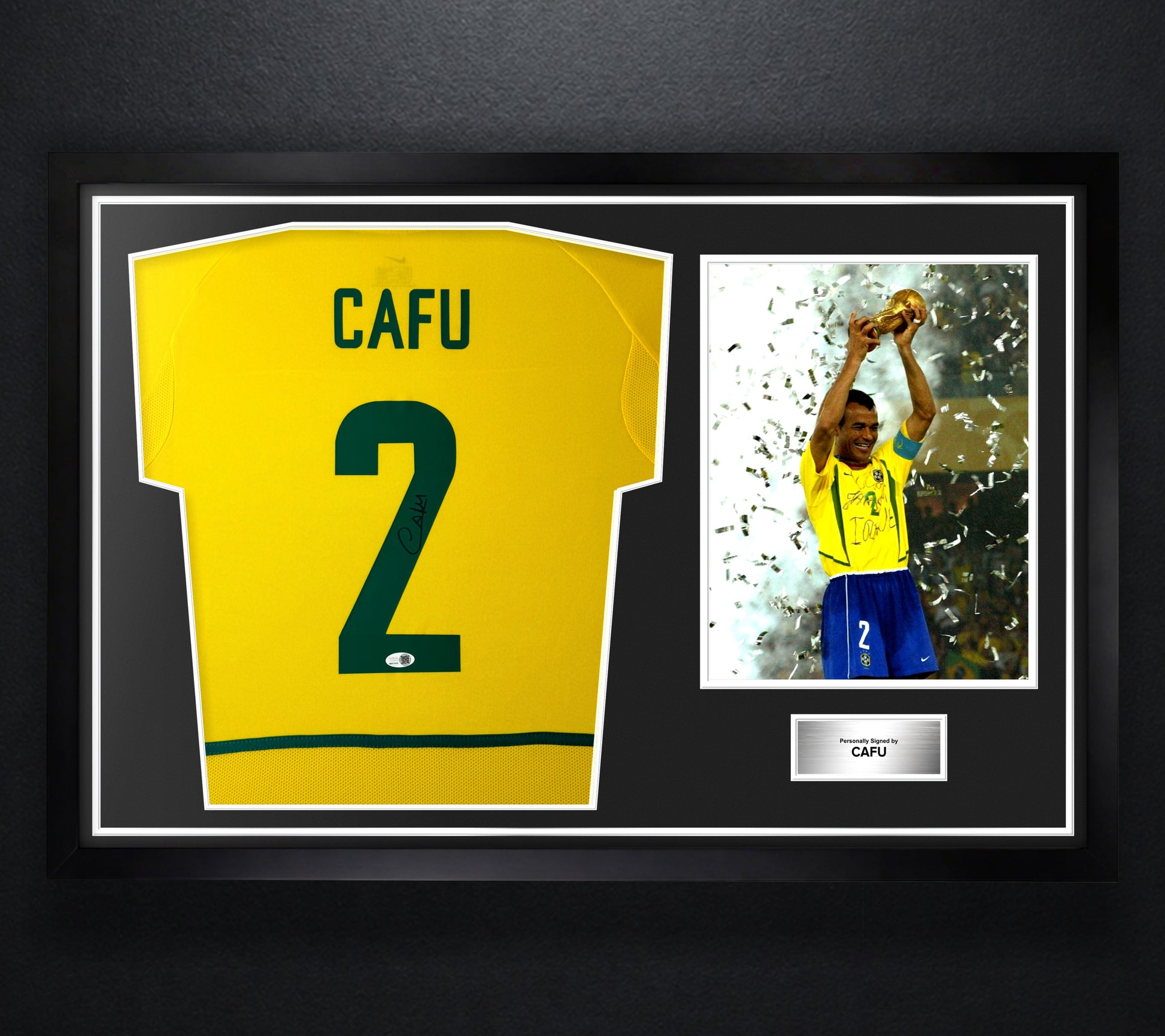 Cafu Signed Brazil Nike Jersey Framed JSA COA - Photo of frame