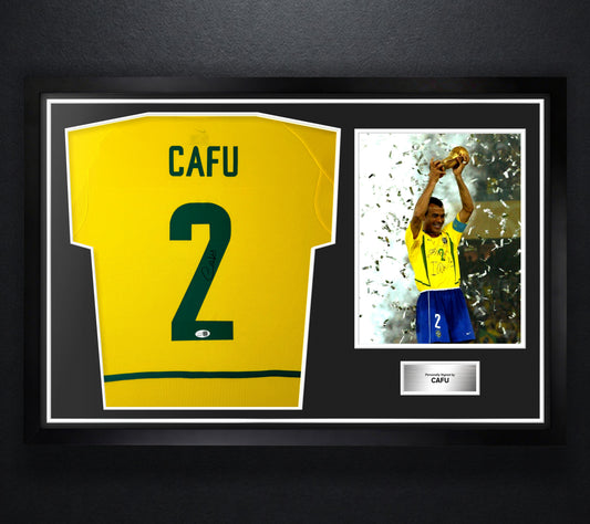 Cafu Signed Brazil Nike Jersey Framed JSA COA - Photo of frame