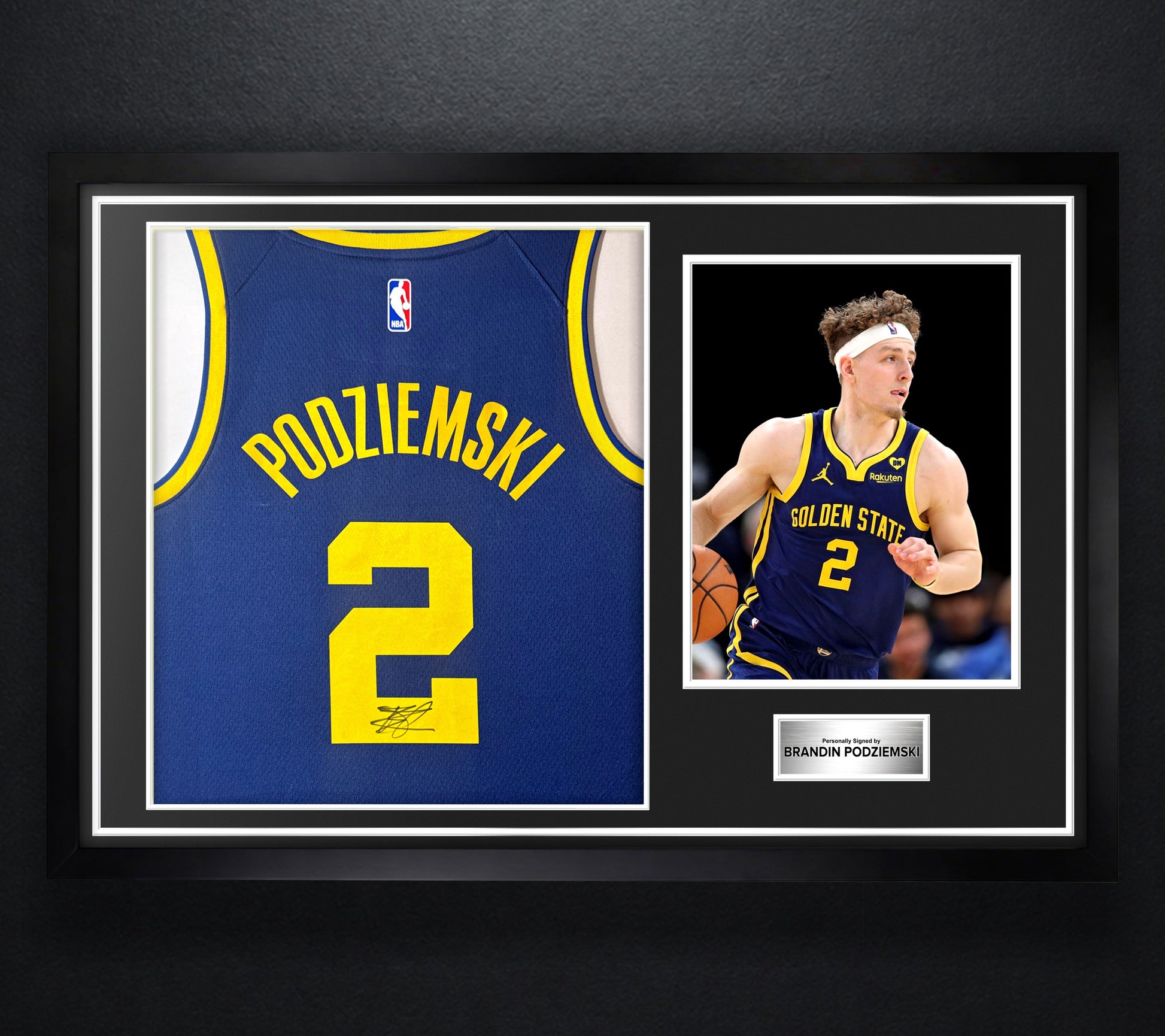 Brandin Podziemski Signed Golden State Warriors Nike Jersey Framed JSA COA - Photo of frame
