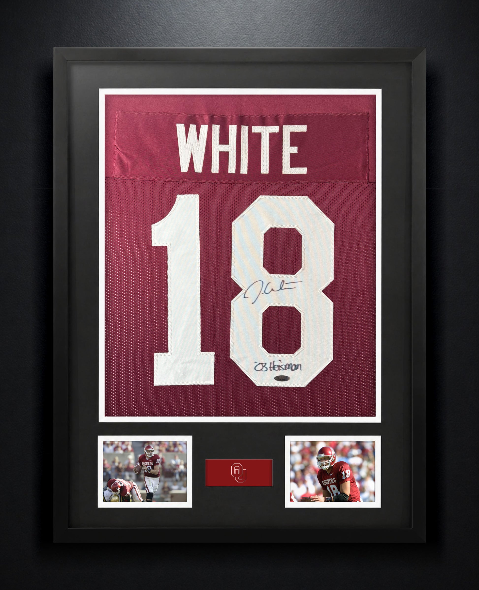 Jason White Signed Oklahoma Sooners Jersey Framed TRISTAR Authentic COA - Photo of frame