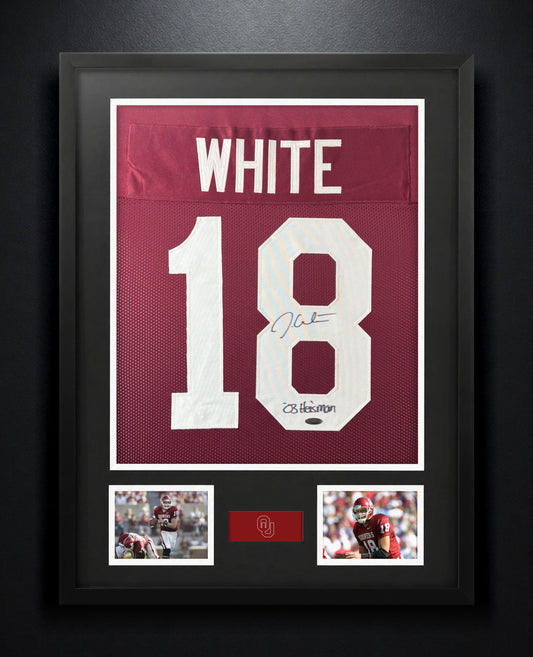 Jason White Signed Oklahoma Sooners Jersey Framed TRISTAR Authentic COA - Photo of frame