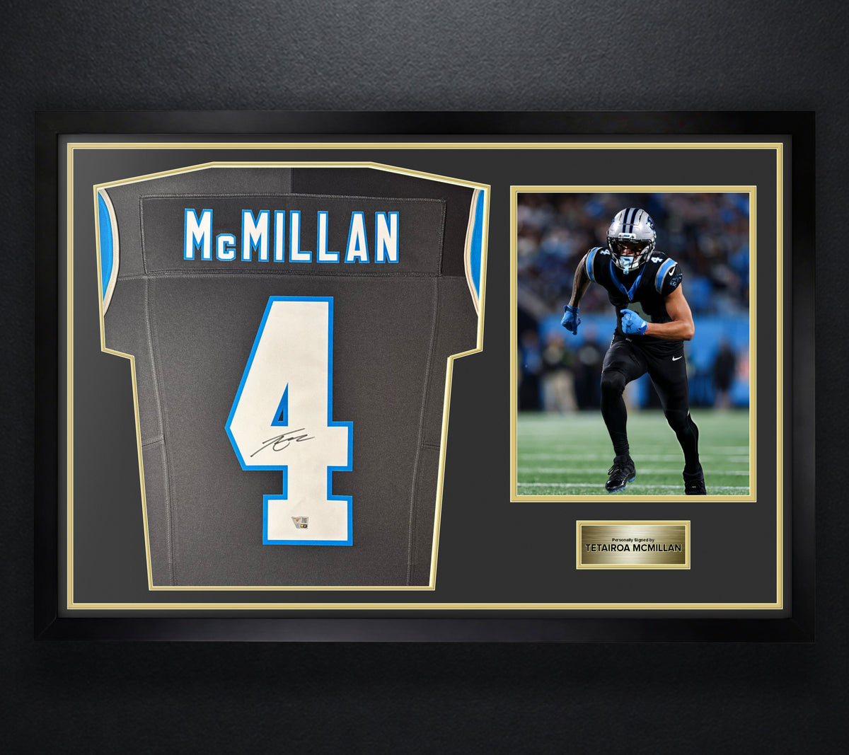 Tetairoa McMillan Signed Carolina Panthers Nike Jersey Framed Fanatics COA - Photo of frame
