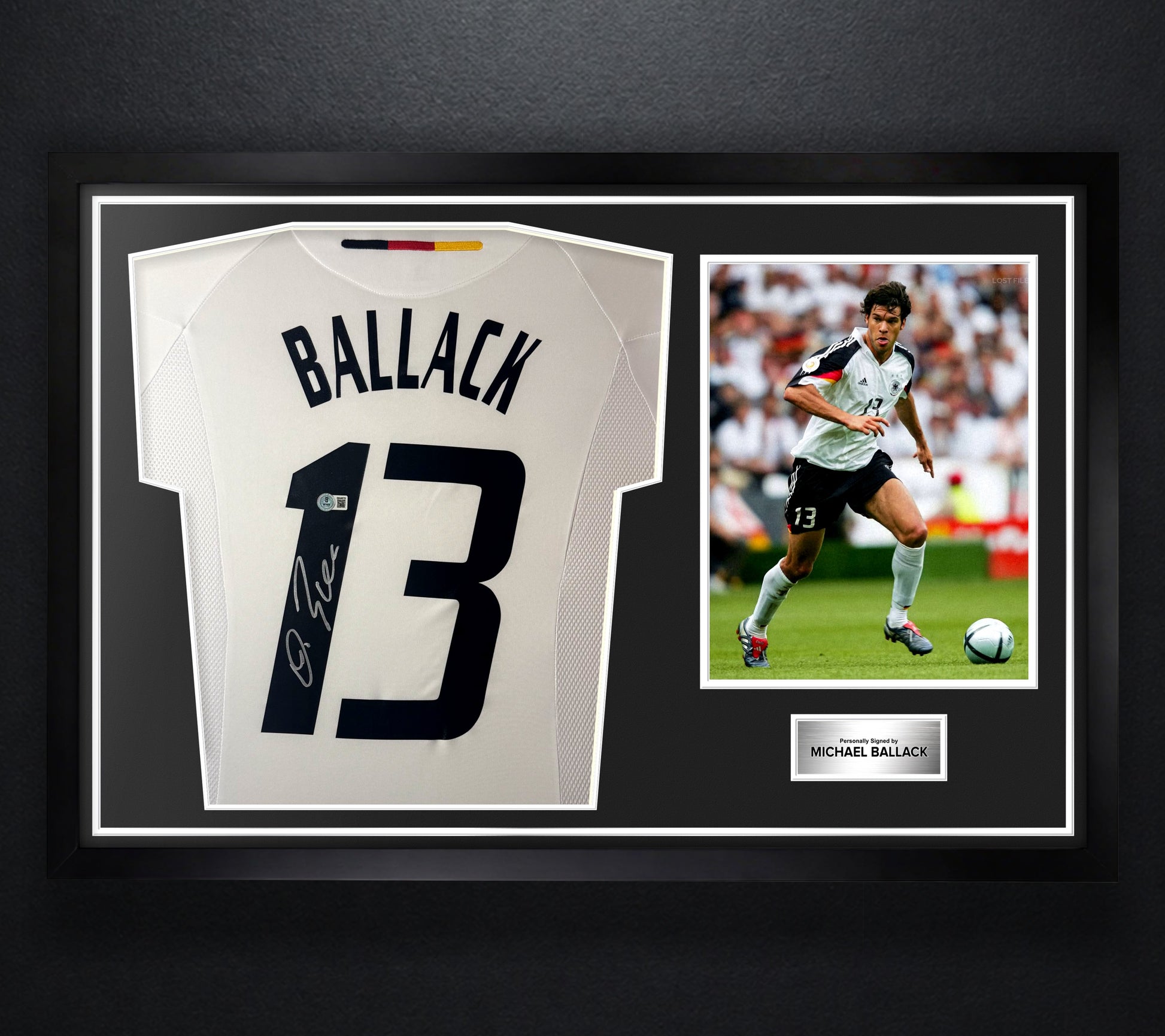 Michael Ballack Signed Germany Adidas Jersey Framed Beckett COA - Photo of frame
