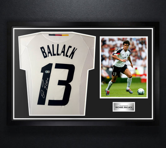 Michael Ballack Signed Germany Adidas Jersey Framed Beckett COA - Photo of frame