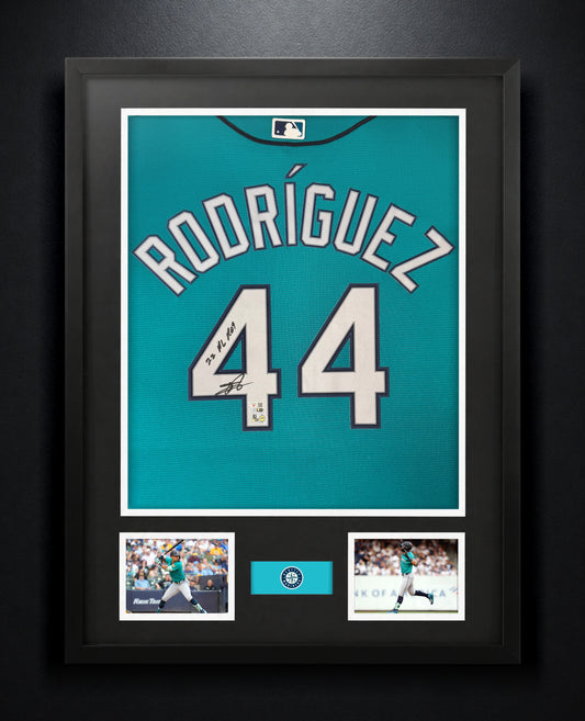 Julio Rodriguez Signed Seattle Mariners Nike Jersey Framed Fanatics & MLB COA INSCRIBED - Photo of frame